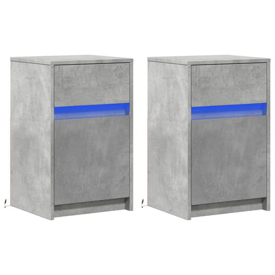 Betoninharmaa yöpöytä led-valoilla Tg (2 kpl puinen)