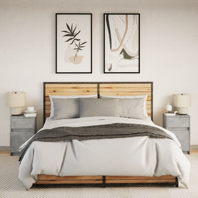 Betoninharmaa yöpöytä led-valoilla Tg (2 kpl puinen)