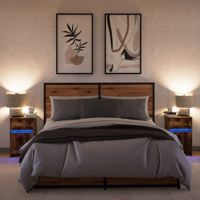 Yöpöytä led-valoilla Tg (2 kpl savutammi puinen)