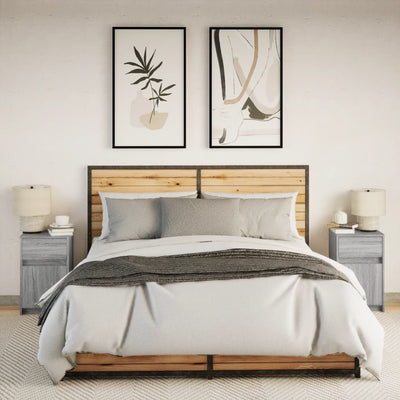 Harmaa yöpöytä led-valoilla Tg (2 kpl sonoma puinen)