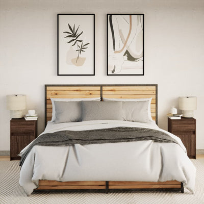 Ruskea yöpöytä led-valoilla Tg (2 kpl, tammi puinen)