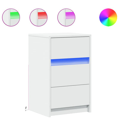 Valkoinen yöpöytä led-valoilla Bulz (puinen)