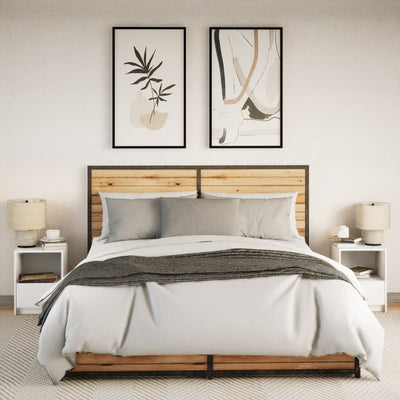 Valkoinen yöpöytä led-valoilla Timpu (2 kpl puinen)