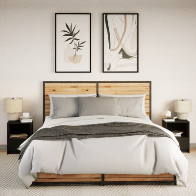 Musta yöpöytä led-valoilla Timpu (2 kpl puinen)