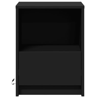 Musta yöpöytä led-valoilla Timpu (2 kpl puinen)