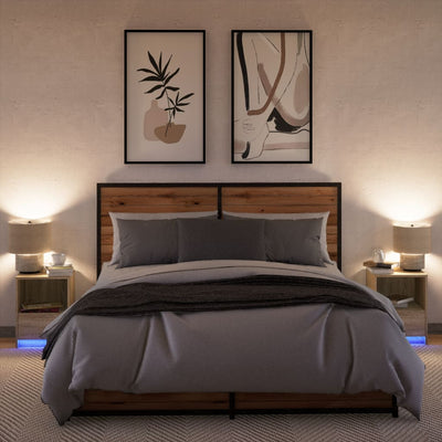 Yöpöytä led-valoilla Timpu (2 kpl sonoma-tammi puinen)