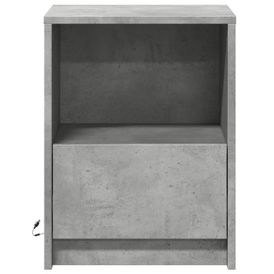 Betoninharmaa yöpöytä led-valoilla Timpu (puinen)