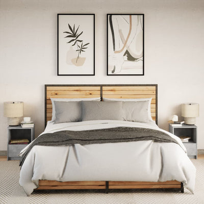 Betoninharmaa yöpöytä led-valoilla Timpu (2 kpl puinen)