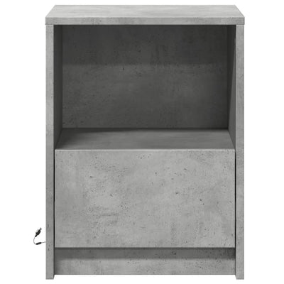 Betoninharmaa yöpöytä led-valoilla Timpu (2 kpl puinen)