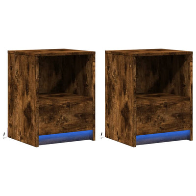 Yöpöytä led-valoilla Timpu (2 kpl savutammi puinen)