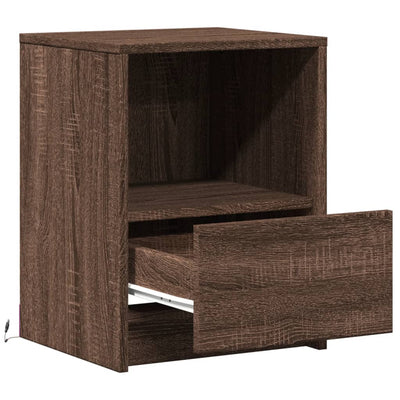 Ruskea yöpöytä Timpu (led-valoilla, tammi puinen)