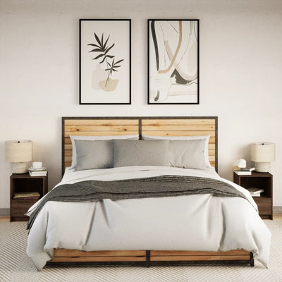 Ruskea yöpöytä led-valoilla Timpu (2 kpl, tammi puinen)