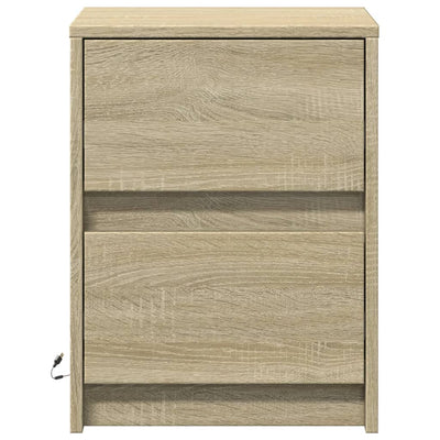 Yöpöytä LED-valoilla 2 kpl Sonoma-tammi tekninen puu