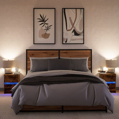 Yöpöytä led-valoilla Hanibal (2 kpl savutammi puinen)