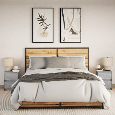 Harmaa yöpöytä led-valoilla Hanibal (2 kpl sonoma puinen)