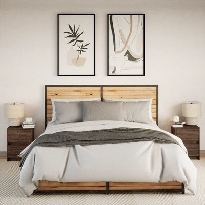 Ruskea yöpöytä led-valoilla Hanibal (2 kpl, tammi puinen)