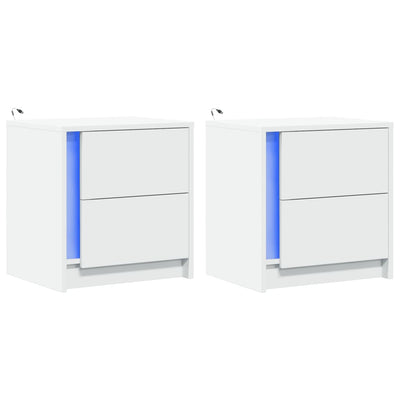 Valkoinen yöpöytä led-valoilla Tanja (2 kpl puinen)