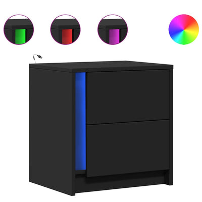 Musta yöpöytä led-valoilla Tanja (2 kpl puinen)