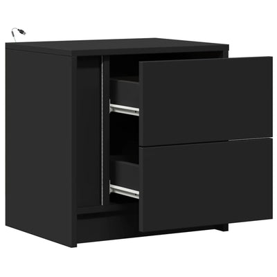 Musta yöpöytä led-valoilla Tanja (2 kpl puinen)