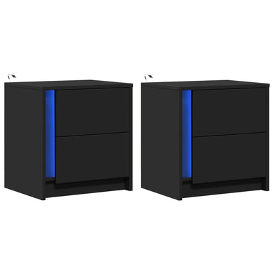 Musta yöpöytä led-valoilla Tanja (2 kpl puinen)