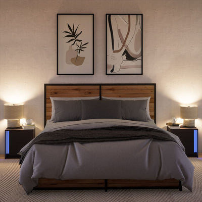 Musta yöpöytä led-valoilla Tanja (2 kpl puinen)