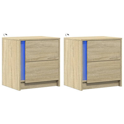 Yöpöytä led-valoilla Tanja (2 kpl sonoma-tammi puinen)