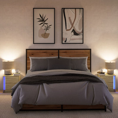 Yöpöytä led-valoilla Tanja (2 kpl sonoma-tammi puinen)