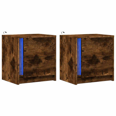 Yöpöytä led-valoilla Tanja (2 kpl savutammi puinen)