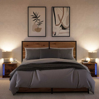 Yöpöytä led-valoilla Tanja (2 kpl savutammi puinen)