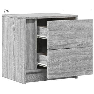 Harmaa yöpöytä led-valoilla Tanja (2 kpl sonoma puinen)