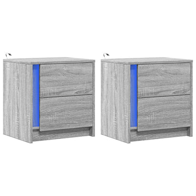 Harmaa yöpöytä led-valoilla Tanja (2 kpl sonoma puinen)