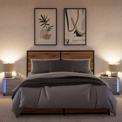 Harmaa yöpöytä led-valoilla Tanja (2 kpl sonoma puinen)