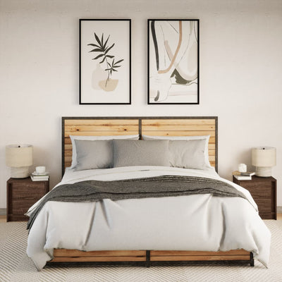 Ruskea yöpöytä led-valoilla Tanja (2 kpl, tammi puinen)