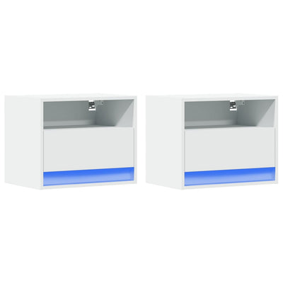 Valkoinen seinäkiinnitettävät yöpöydät led-valoilla Sazil (2 kpl)