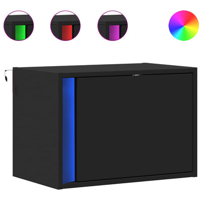 Musta seinäkiinnitettävä yöpöytä Ananda (led-valoilla)