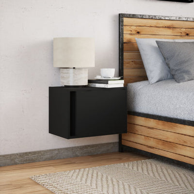 Musta seinäkiinnitettävä yöpöytä Ananda (led-valoilla)