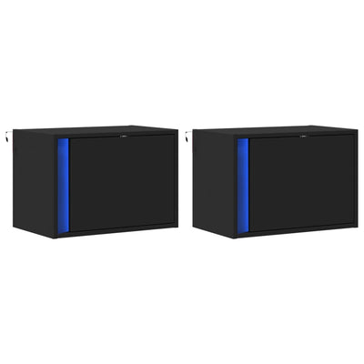 Musta seinäkiinnitettävät yöpöydät led-valoilla Ananda (2 kpl)