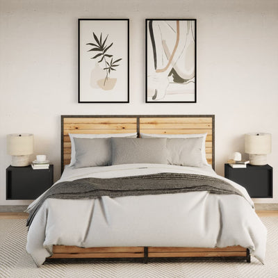 Musta seinäkiinnitettävät yöpöydät led-valoilla Ananda (2 kpl)