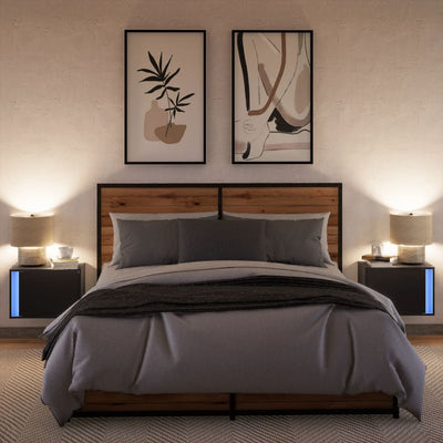 Musta seinäkiinnitettävät yöpöydät led-valoilla Ananda (2 kpl)