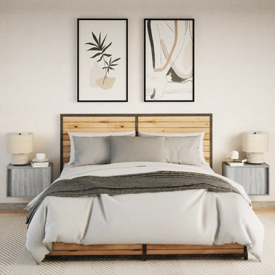 Harmaa seinäkiinnitettävät yöpöydät led-valoilla Ananda (2 kpl sonoma)