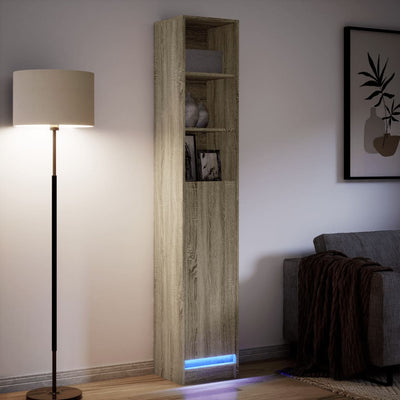 Senkki LED-valoilla Sonoma-tammi 36x32,5x200 cm tekninen puu