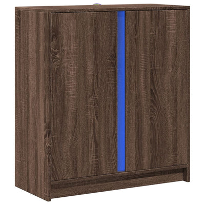 Senkki LED-valoilla ruskea tammi 77x34x85 cm tekninen puu