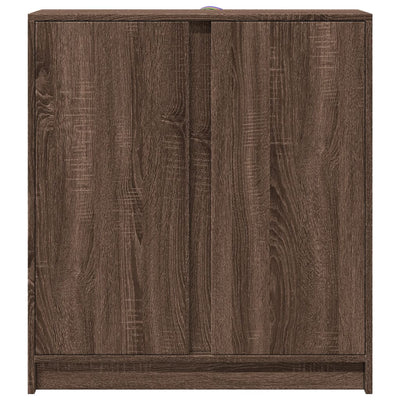 Senkki LED-valoilla ruskea tammi 77x34x85 cm tekninen puu