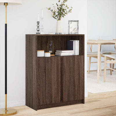 Senkki LED-valoilla ruskea tammi 77x34x100 cm tekninen puu