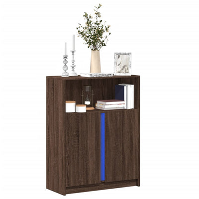 Senkki LED-valoilla ruskea tammi 77x34x100 cm tekninen puu