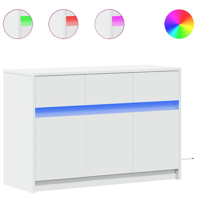 TV-taso LED-valoilla valkoinen 91x34x61 cm tekninen puu