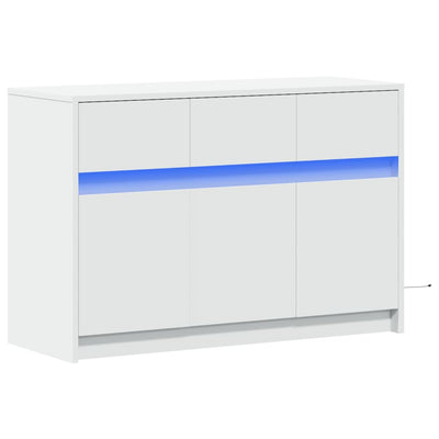 TV-taso LED-valoilla valkoinen 91x34x61 cm tekninen puu