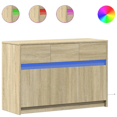 TV-taso LED-valoilla Sonoma-tammi 91x34x61 cm tekninen puu