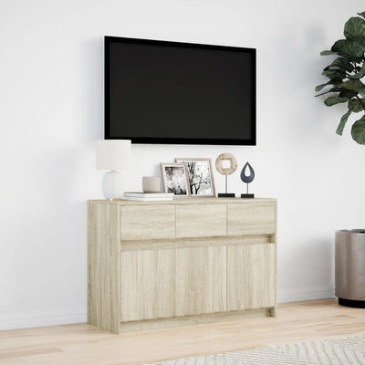 TV-taso LED-valoilla Sonoma-tammi 91x34x61 cm tekninen puu