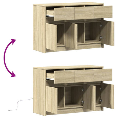 TV-taso LED-valoilla Sonoma-tammi 91x34x61 cm tekninen puu